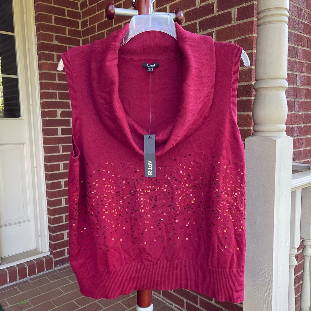 Apt. 9 Red Sleeveless Cowl Sequin Sweater Top 60% Cotton Women 3X NWT